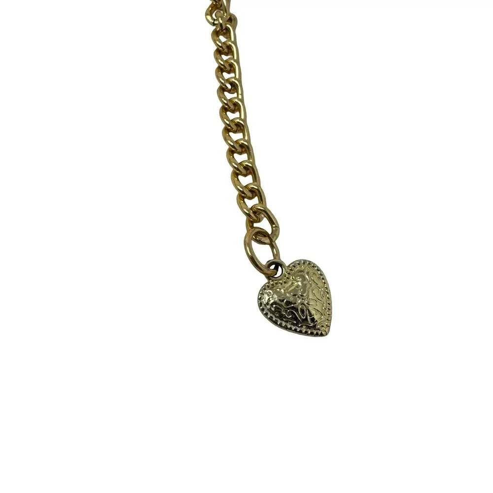 Vintage 80s 90s Tortoise Shell Chunky Link Chain Belt Gold Heart Charm 40